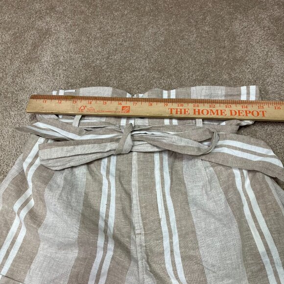 Express Shorts Tan White Striped Linen Blend Belted High Rise Women's Medium - Picture 2 of 9